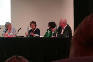Our Young People panel, Baroness Estelle Morris, Dr Alice Sullivan and Simon Barber with Jane (c. @PennyFosten, Twitter)